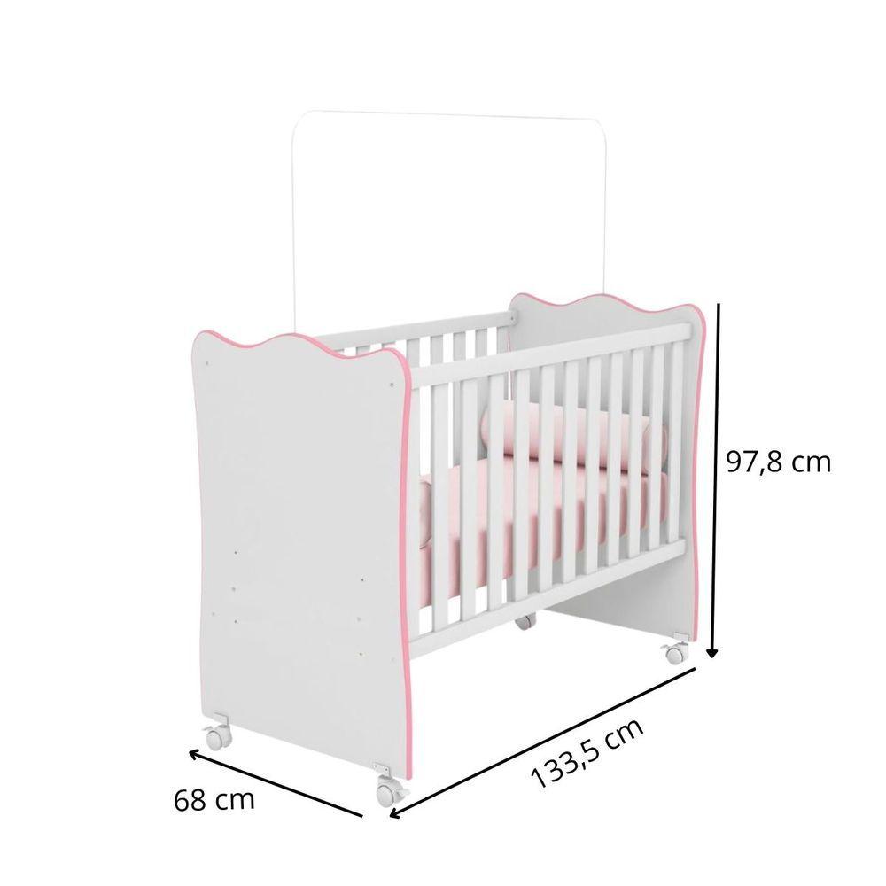 Miniatura Berço De Bebê Com Rodinhas Para Quarto Infantil Doce Sonho branco Rosa
