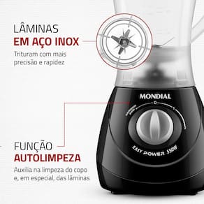 Miniatura Liquidificador Mondial Power- L-550 com 2 Velocidades + Pulsar e 550W - Preto 110V