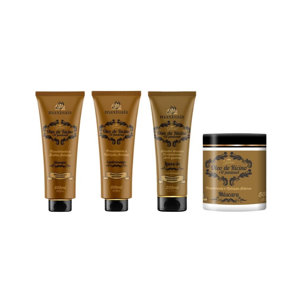 Miniatura Kit Oleo Ricino+D'Pantenol Maxihair Shamp+Cond+Masc+Leave-In