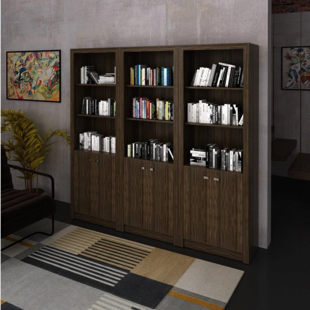 Miniatura Kit 3 Armários para Escritório Aberto 2 Portas e 3 Prateleiras ME4110 Espresso Móveis Nogal