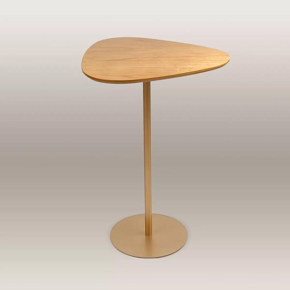 Miniatura Mesa Lateral Orgânica Up Tampo Cinamono E Metal Dourado 44 Cm