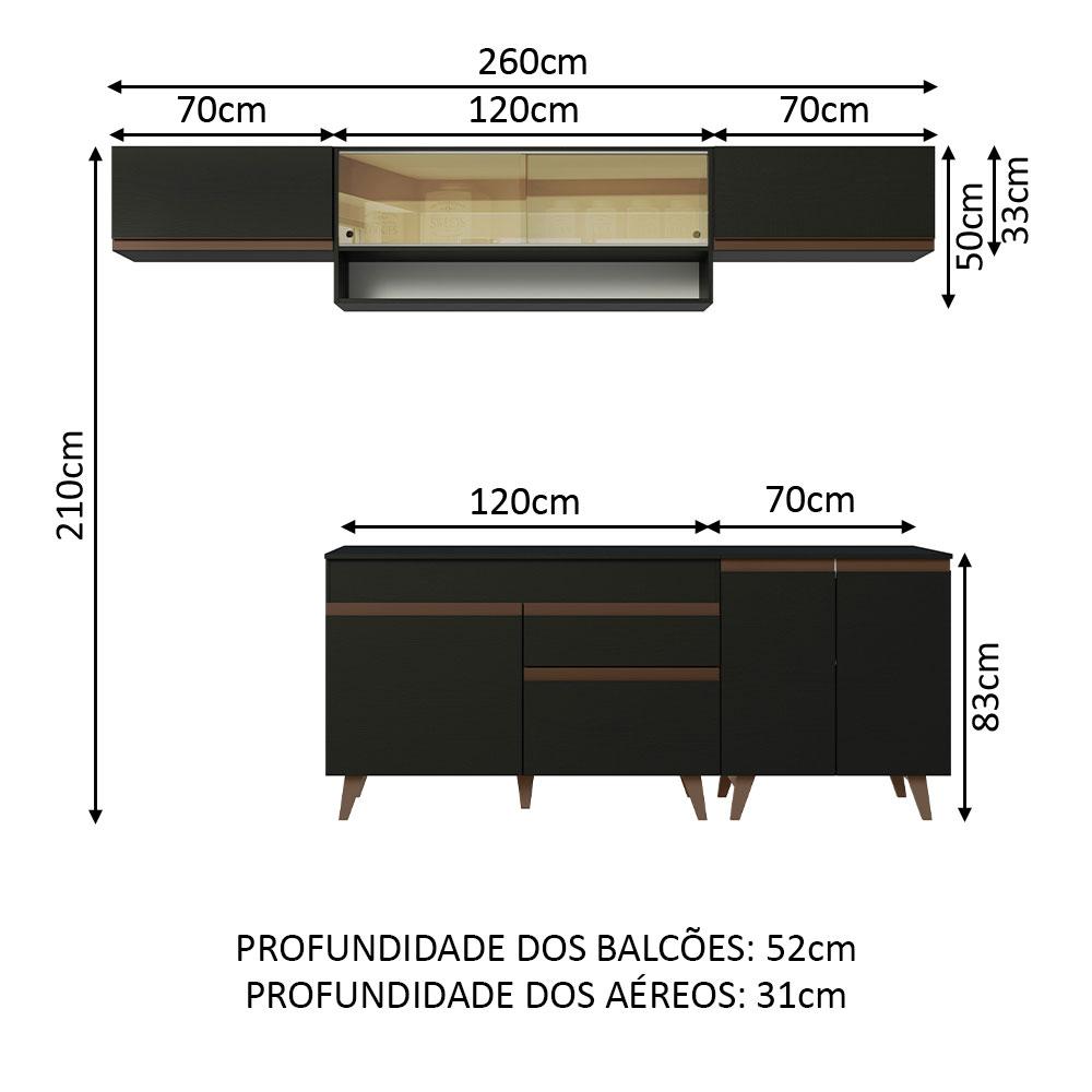 Miniatura Armário de Cozinha Completa 260cm Preto Reims Madesa 11 Preto