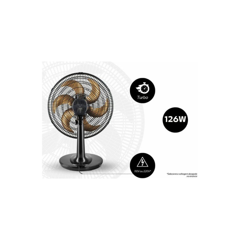 Miniatura Ventilador de Mesa 40cm Ventimais Turbo 3 Vel Preto/Bronze 220v 220V