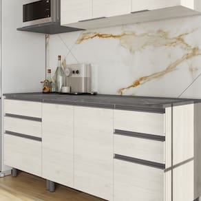 Miniatura Cozinha Bartira Cristal com 7 Portas, 6 Gavetas, 4 Prateleiras e Nicho para Micro-ondas - 260cm de Largura Freixo