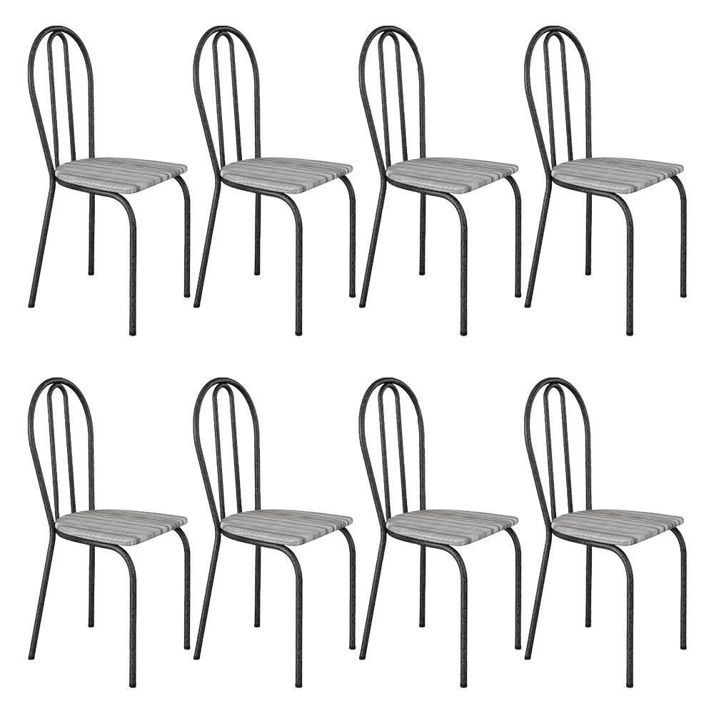 Miniatura Kit 8 Cadeiras De Cozinha Texas Estampado Linho Pés De Ferro Cromo Preto - Pallazio
