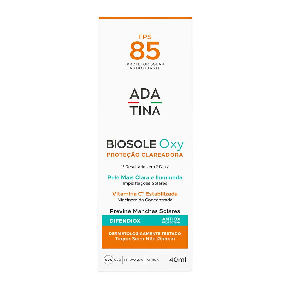Miniatura Protetor Solar Clareador Ada Tina Biosole Oxy FPS 85 40ml
