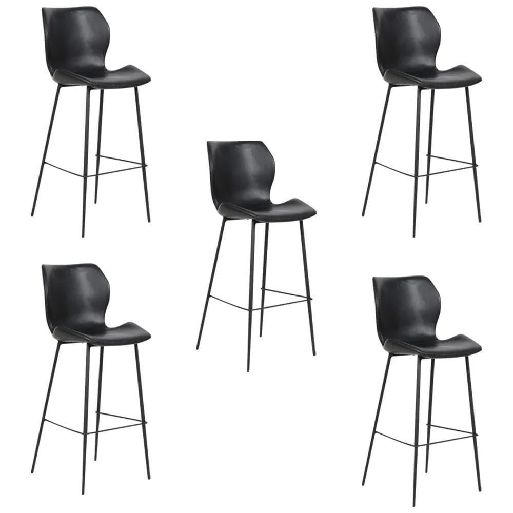 Miniatura Kit 5 Banquetas Alta Com Encosto Para Bancada Cozinha Penha R02 Sintético Preto - Mpozenato