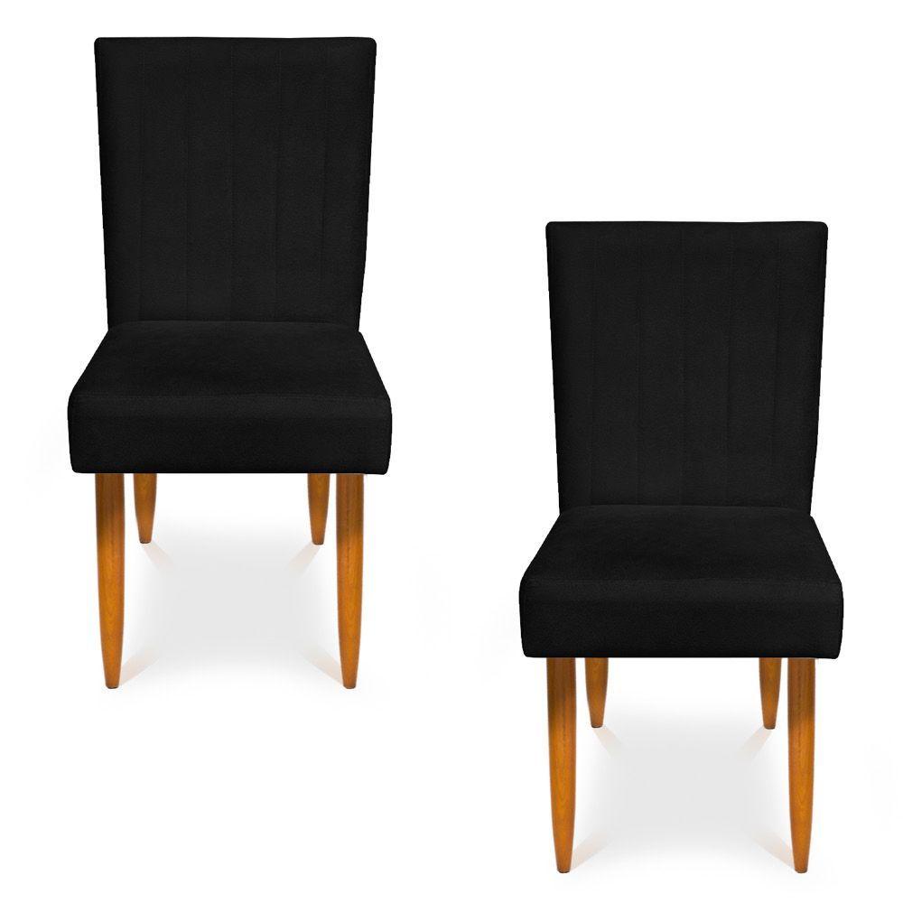 Miniatura Kit 2 Cadeiras De Jantar Acapulco Suede Preto Pés Palito Castanho - Pallazio