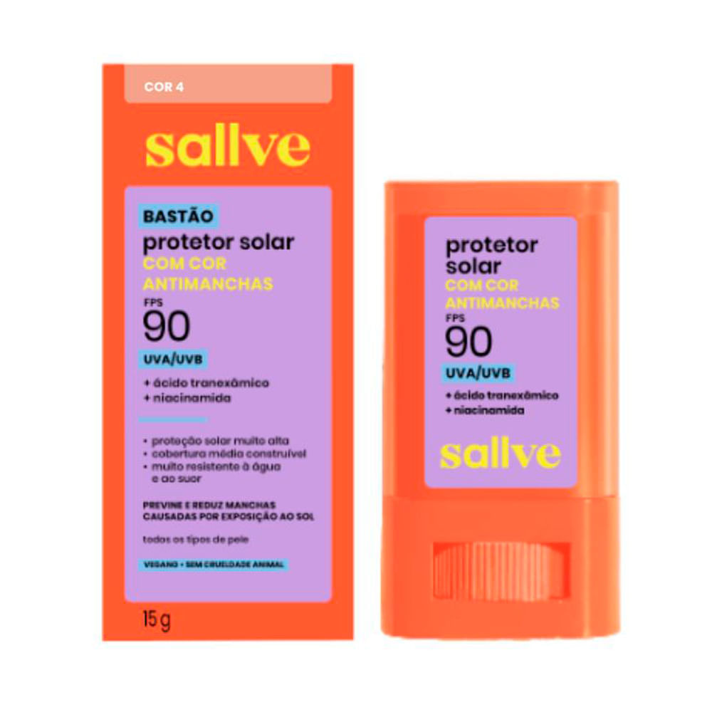 Miniatura Protetor Solar Sallve Bastão com Cor Antimanchas FPS 90 Cor 4 15g