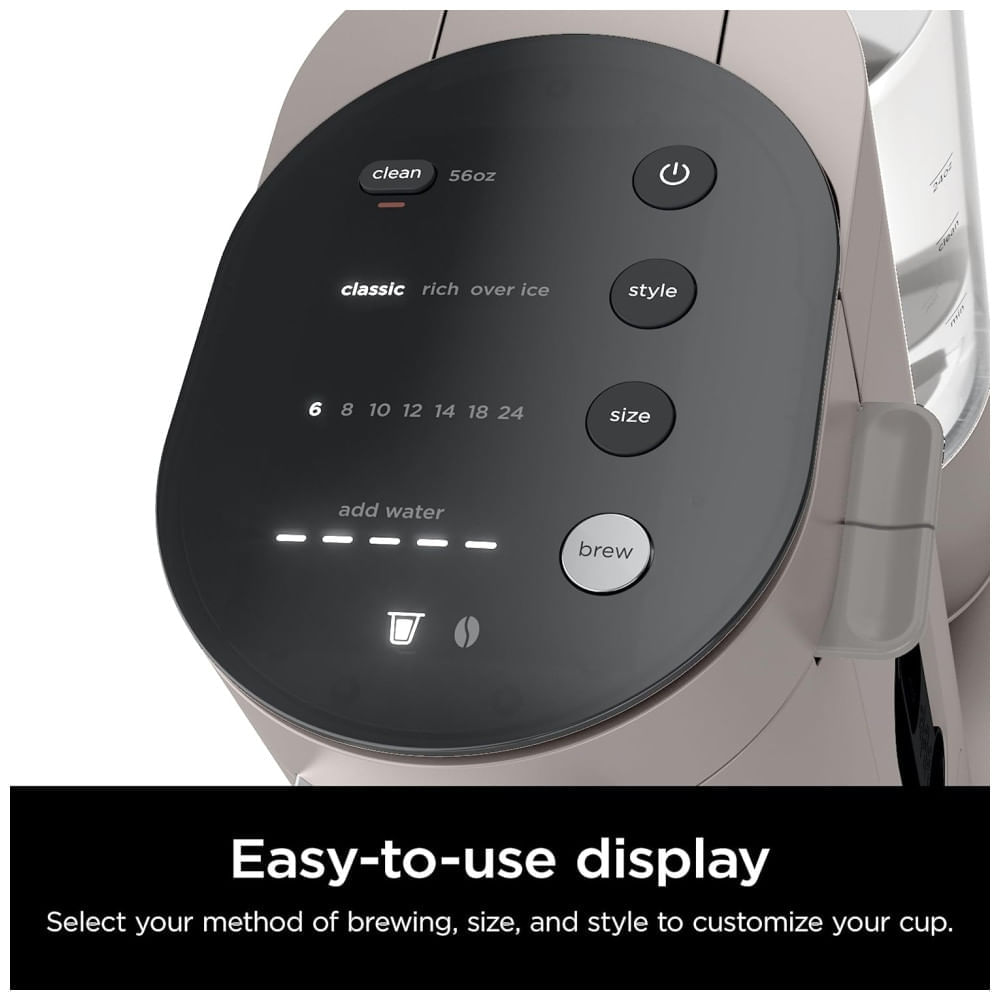 Miniatura Cafeteira Programável 4 em 1 para Capsulas ou Café Moído, Frio ou Quente com Batetor de Leite, 110V Ninja PB041ST, Cinza Pedra 110v