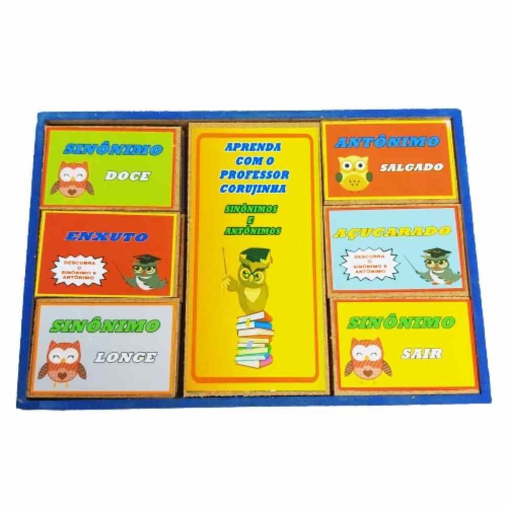 Miniatura Jogo Professor Corujinha Sinônimos E Antônimos - Madeira - Marcio Artesanatos