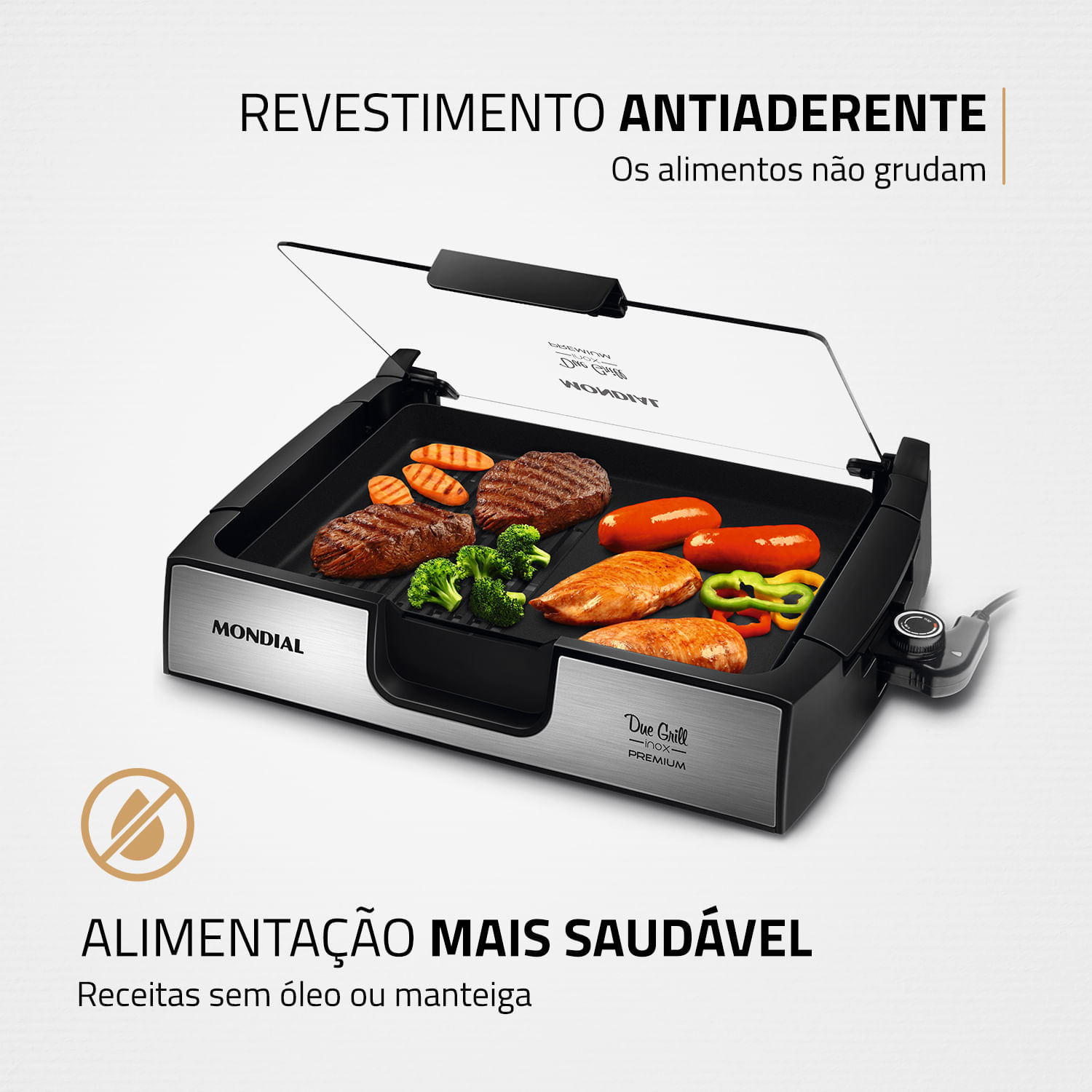 Miniatura Chapa Mondial Due Grill Premium G-10 GRILL-220V-PRETO/INOX