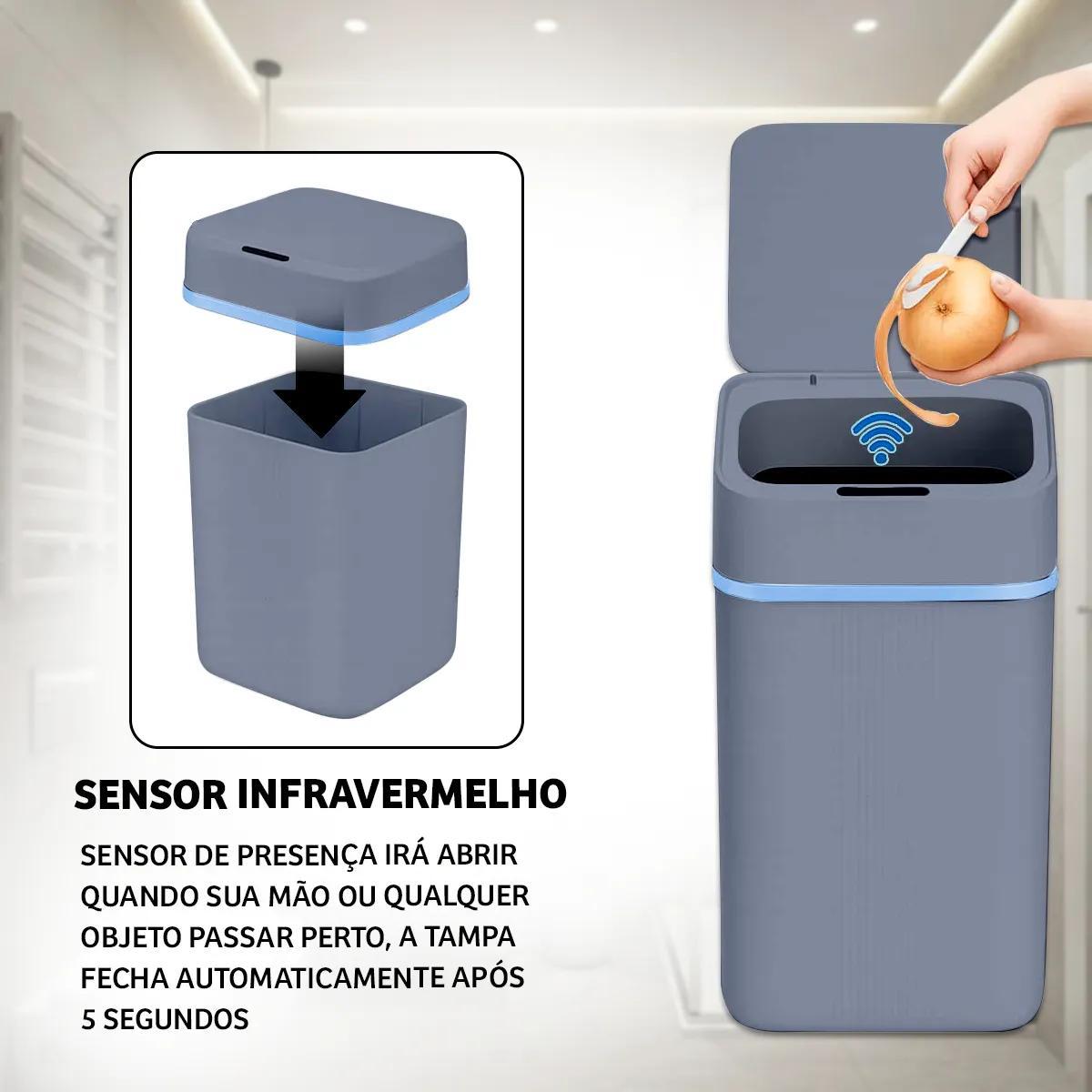 Miniatura Lixeira Automática Com Sensor 18 Litros - Cinza