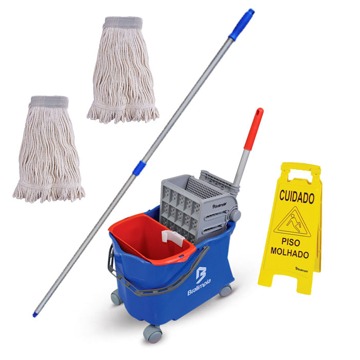 Miniatura Balde Mop espremedor, vassoura e 1 Refil