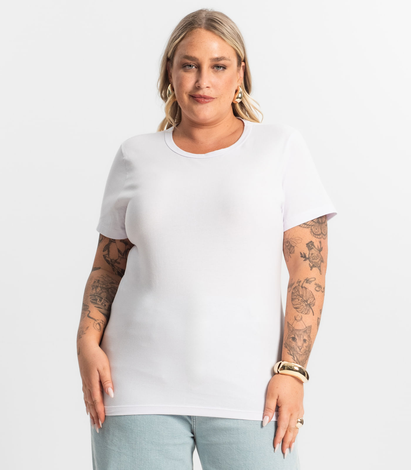 Miniatura Blusa Feminina Cotton Manga Curta KO Branco Plus G1
