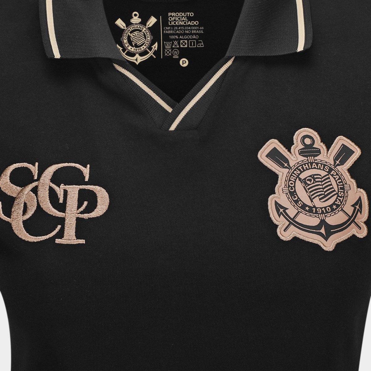 Miniatura Camisa Polo Corinthians com Punho Feminina Preto - G