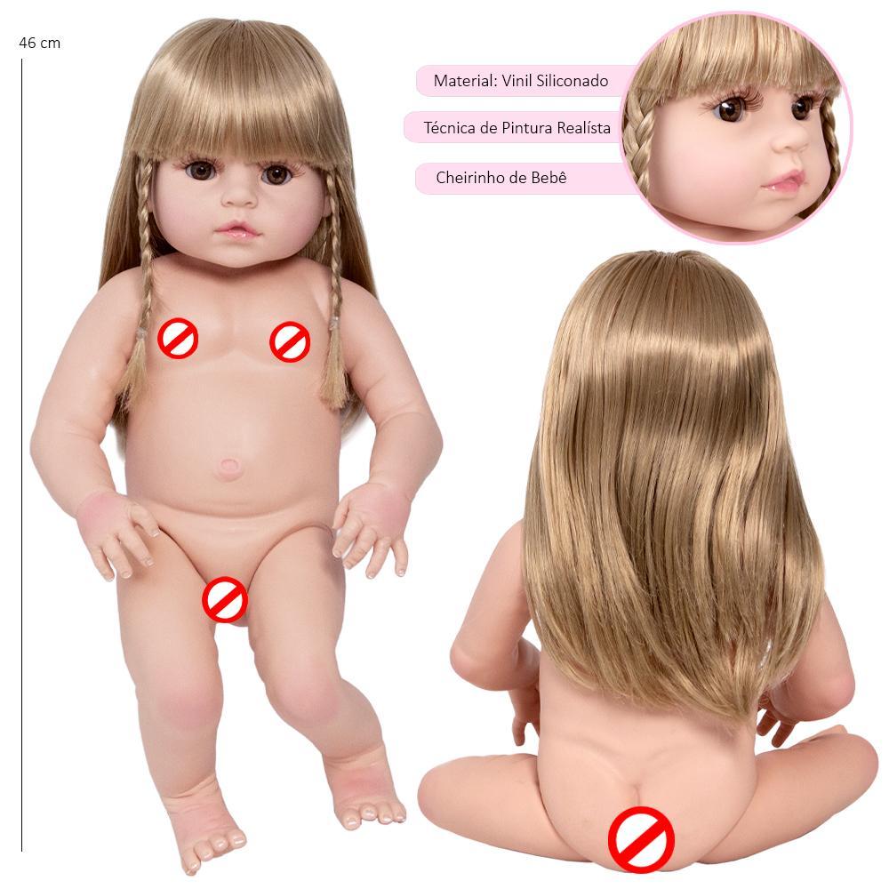 Miniatura Boneca Reborn Loira 100% Silicone Com Bolsa Vários Itens