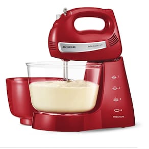 Miniatura Batedeira Mondial Premium Bella Massa Inox B-29 NP com 4 Velocidades e 500W – Vermelha 110V