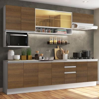 Miniatura Cozinha Completa Madesa Genova com Armário e Balcão (Sem Tampo e Pia) Branco/Rustic Cor:Branco/Rustic