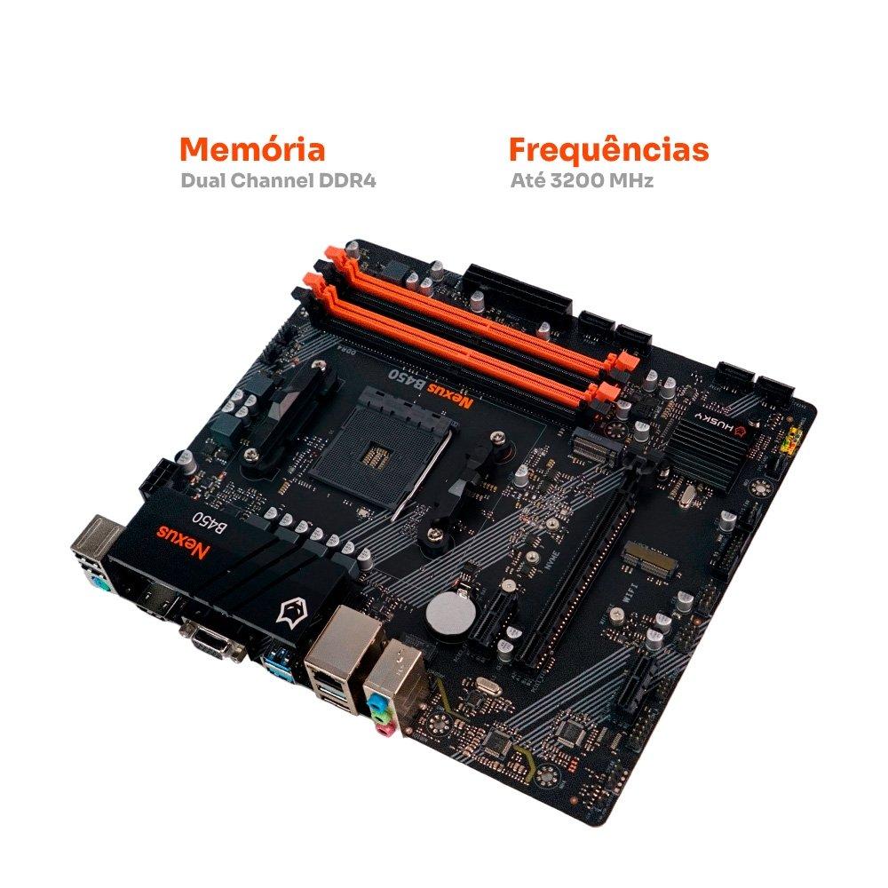 Miniatura Placa-Mãe Husky Nexus B450, M.2 NVMe, DDR4 3200MHz, Ryzen 5000/3000/2000, Micro-ATX, 64GB Dual Channel - HPM450