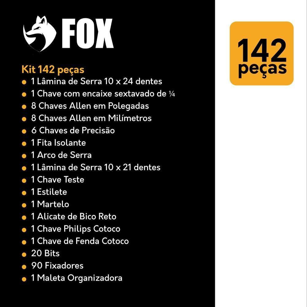 Miniatura Jogo De Ferramentas Fox Com Maleta 142 Peças