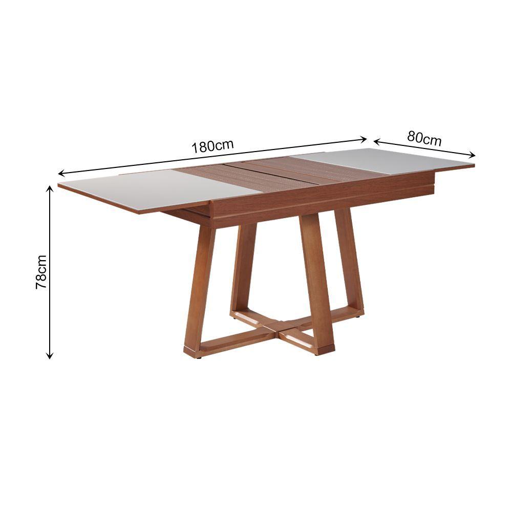 Miniatura Mesa De Jantar Caroline 1,20m Extensível 1,80m Em Madeira Maciça Imbuia Tampo Vidro Off White