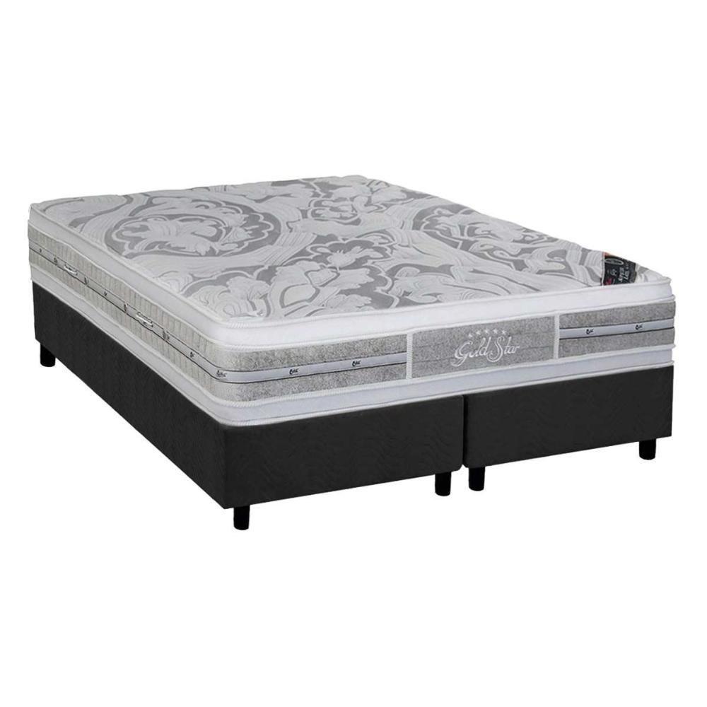 Miniatura Cama Box Queen: Colchão Molas Castor Pocket Super Luxo Látex Plush Double Face + Base Gray(158X198)