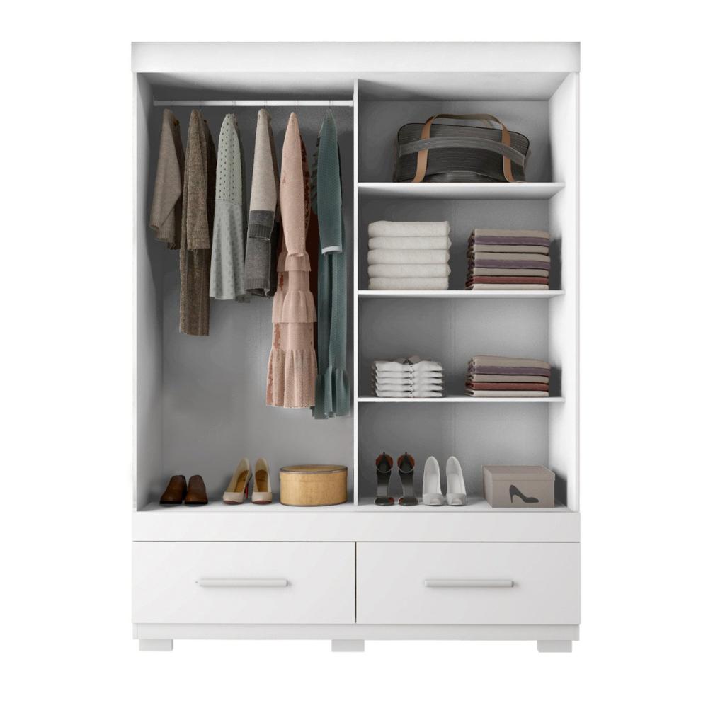 Miniatura Guarda-roupa Solteiro com Espelho 2 Portas de Correr 2 Gavetas Sereno Branco