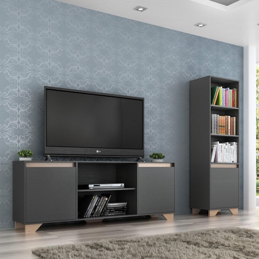 Miniatura Conjunto Rack Tv 60" Livreiro Multimóveis Grafite/Siena