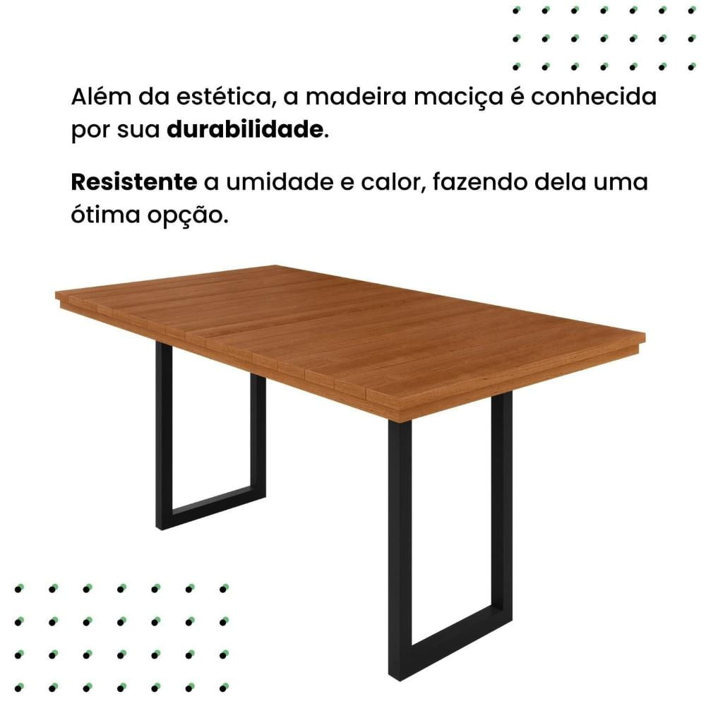 Conjunto Itália Tampo Ripado Eucalípto 160x90cm com 6 Cadeiras Madri Preto/Bege