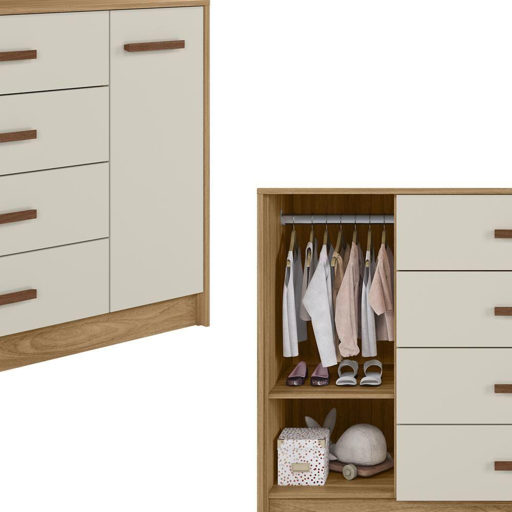Comoda Infantil 04 Gavetas 01 Porta 4250 Nature Off White Plla Nature Off White