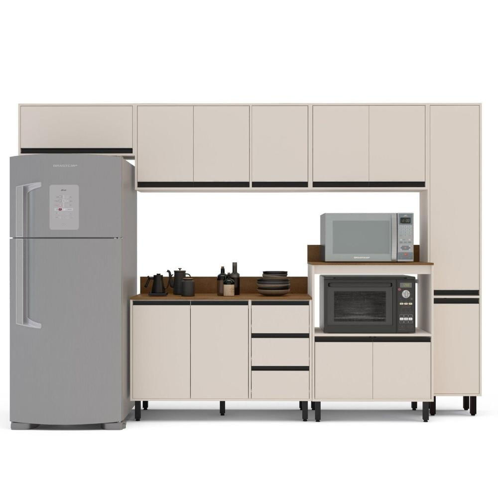 Miniatura Cozinha 6 Peças Balcão 3 Gavetas 2 Portas Aéreo Balcão Alto Paneleiro com Tampo Koya Branco/Creme