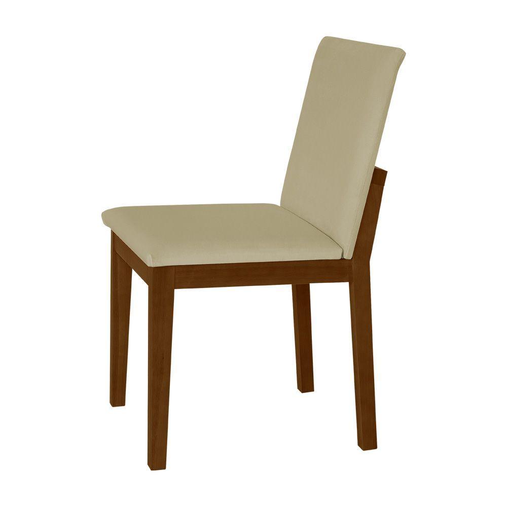 Miniatura Kit 2 Cadeiras De Jantar Pérola Estofado Liso Veludo Bege Base Madeira Maciça Imbuia