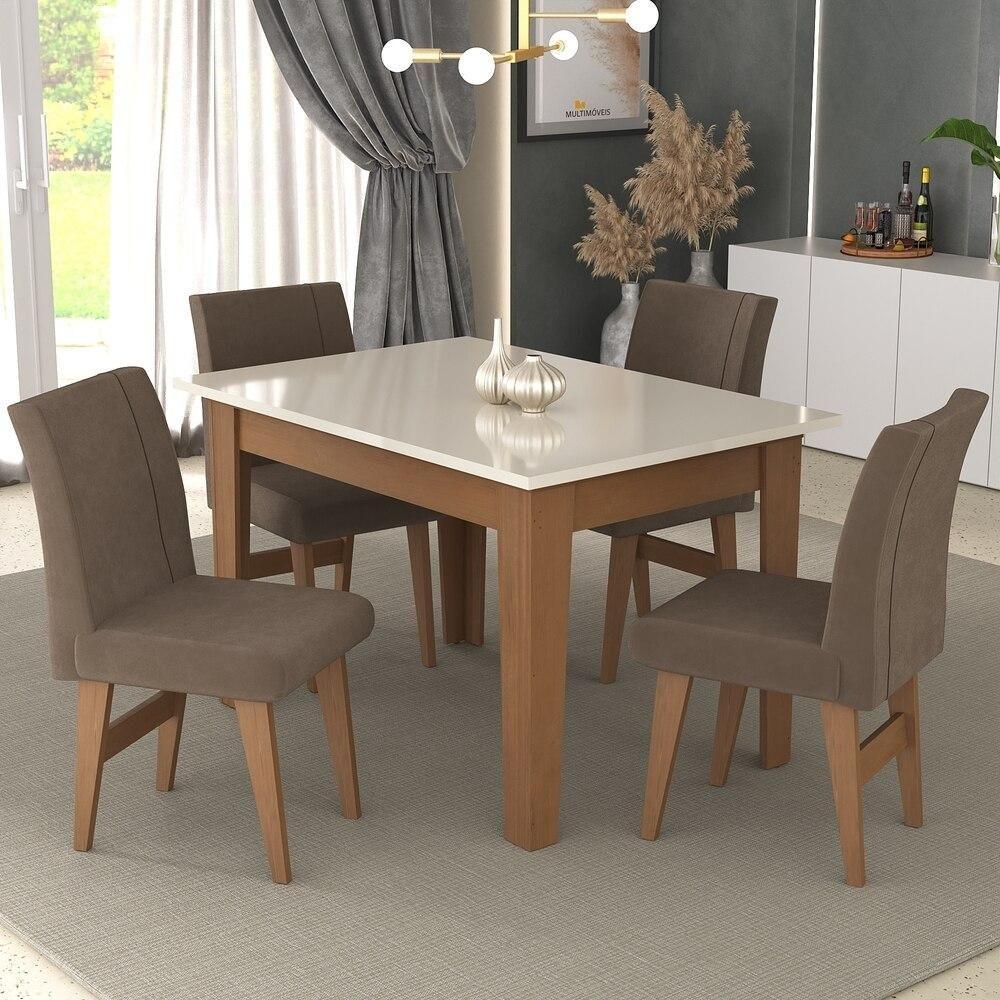 Miniatura Conjunto Mesa De Jantar 120 Cm Com 4 Cadeiras Tokio Multimóveis Ex1004 Madeirado/Off White/Castor