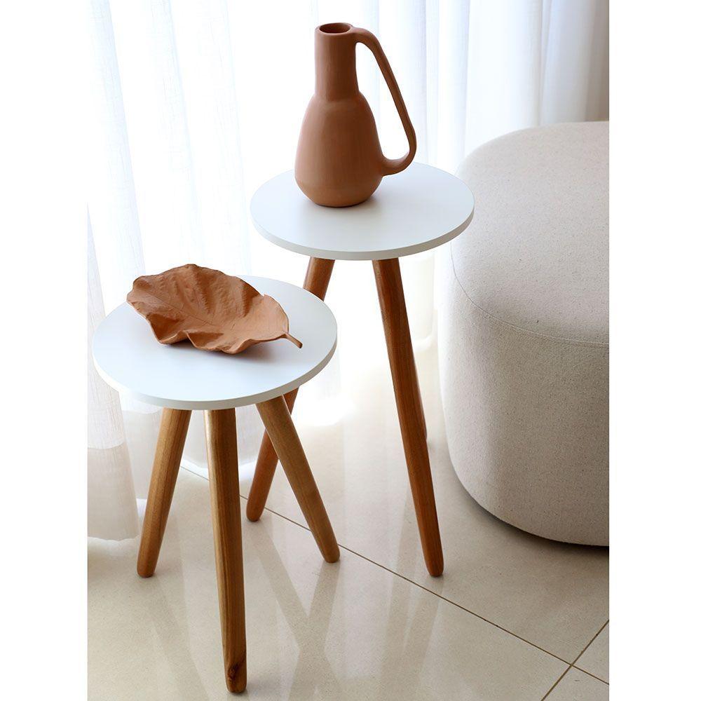 Miniatura Mesa Lateral De Canto Tripé 60x35cm Branco