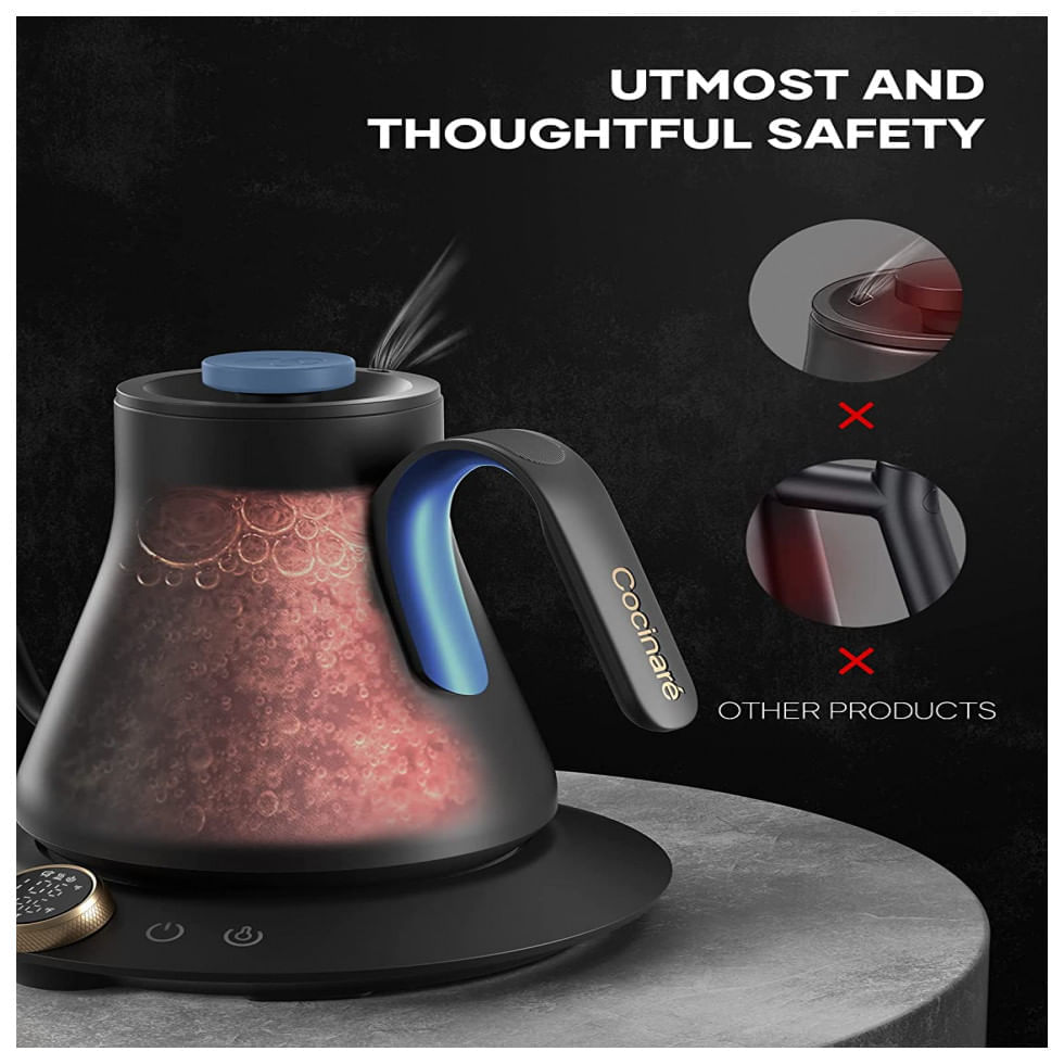Miniatura Chaleira Elétrica 900mL em Aço Inoxidável com Controle de Temperatura e Tela LED, 110V 1200W, Cocinare, Branca