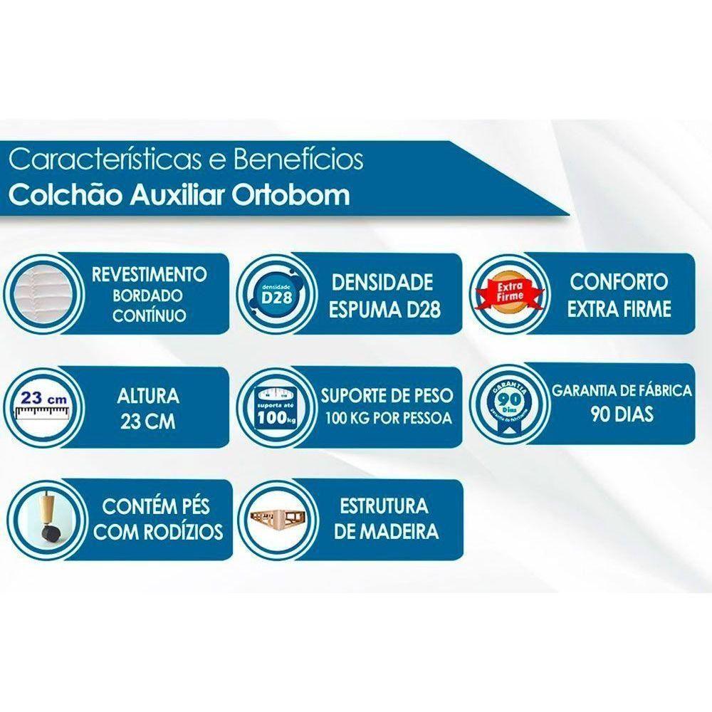 Cama Box Solteiro Conjugado Ortobom Black C/ Auxiliar + Armário Multiuso Margarida Branco