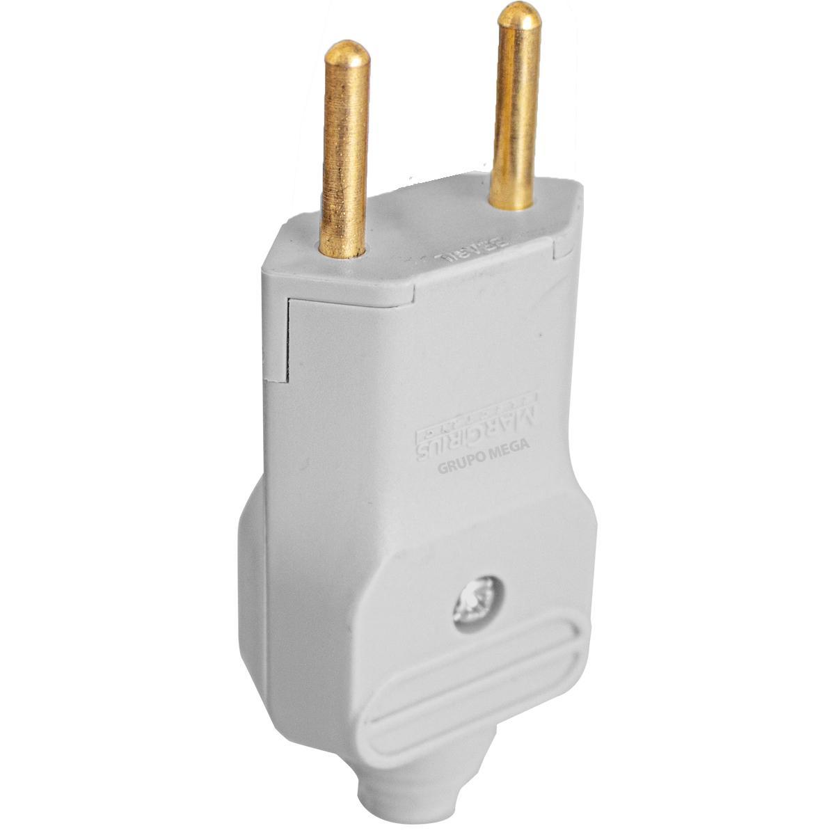 Miniatura Kit 2 Tomada Plug Macho Prensa Cabo 2 Pinos Finos 10A Cinza