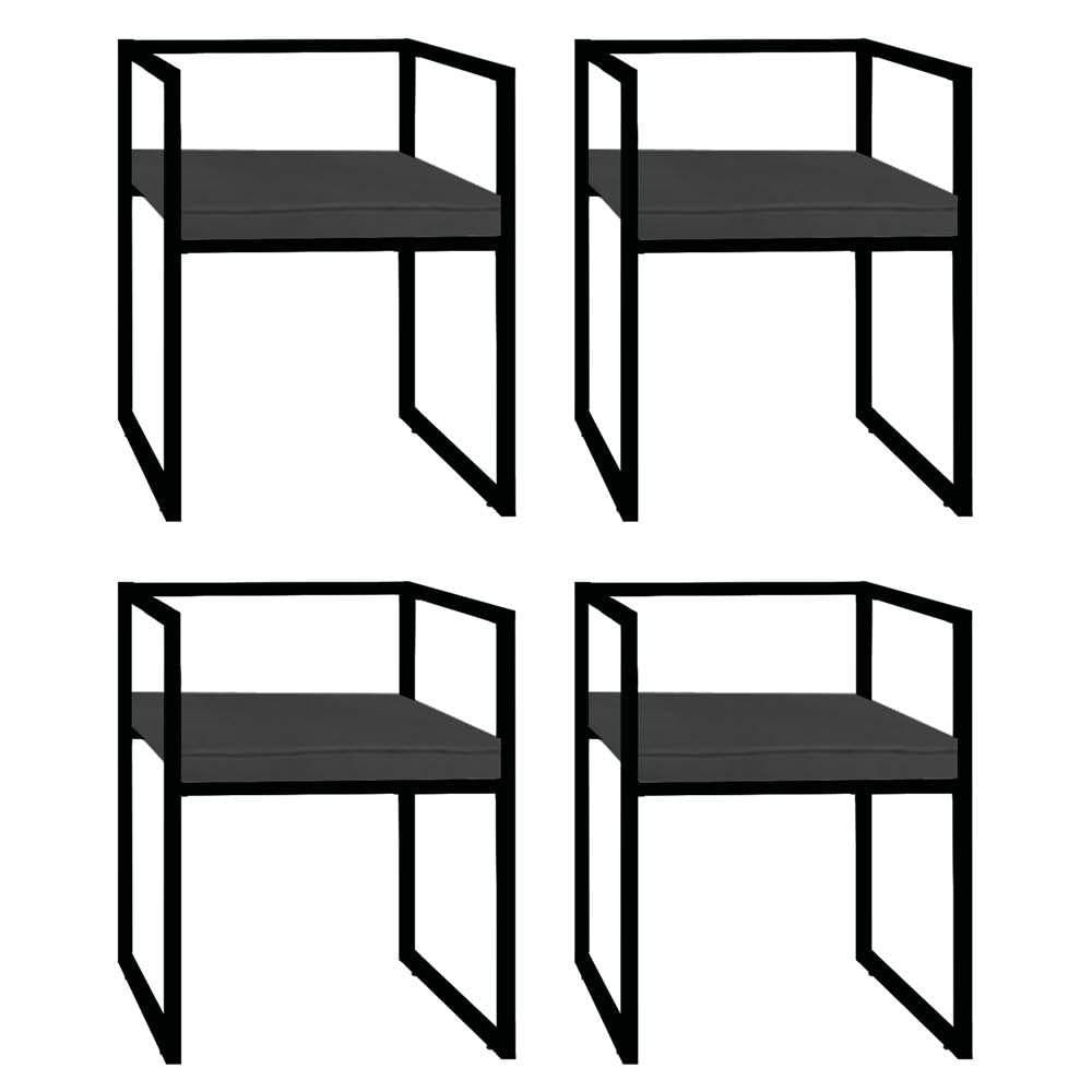 Miniatura Kit 04 Cadeira De Jantar Cubo Ferro Preto Corino Cinza