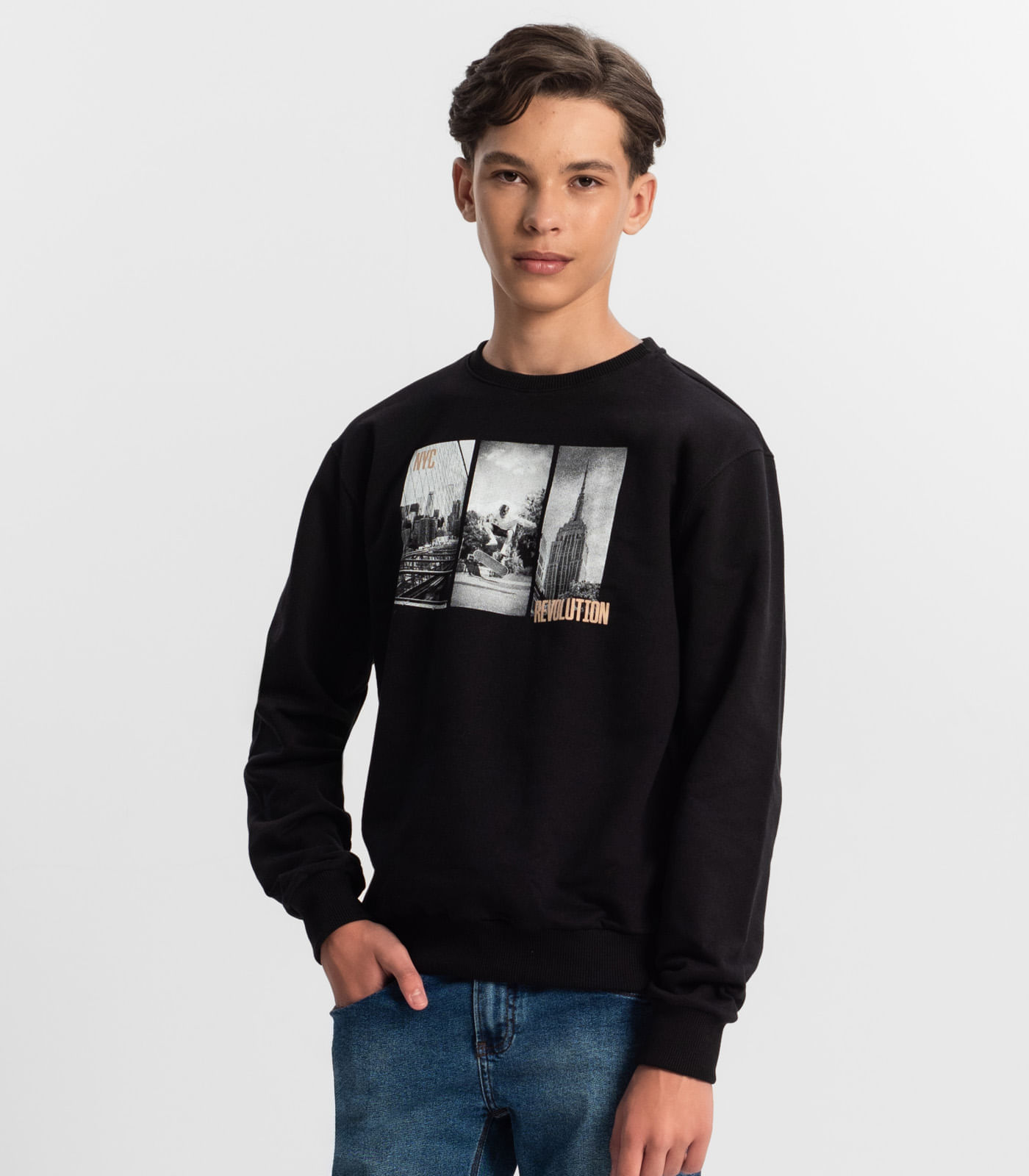 Miniatura Blusão Juvenil Masculino Em Moletom Minty Preto 12