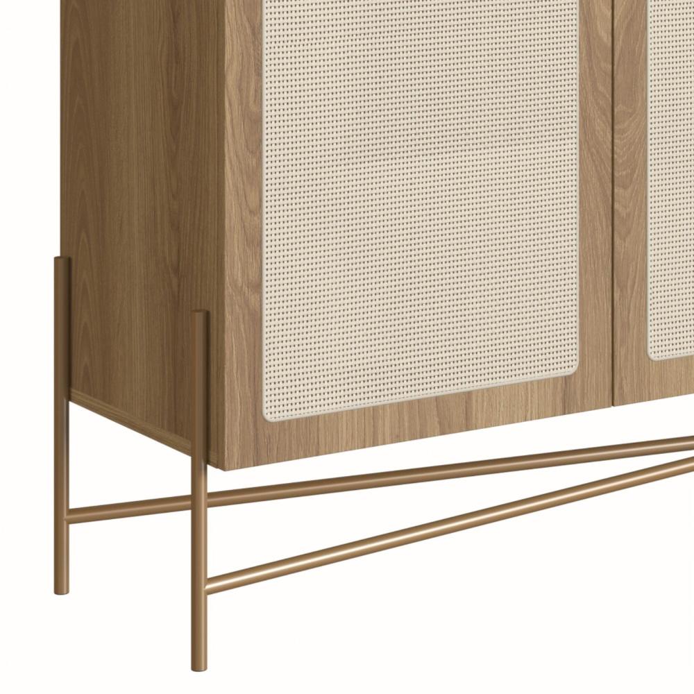 Buffet Aparador 3 Portas 2 Gavetas Palhinha Pé Metal Dourado Oslo Artesano Hanover/Dourado