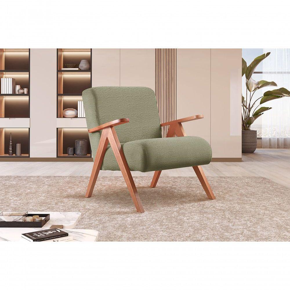 Miniatura Poltrona Braço De Madeira Laguna bouclé Verde 403