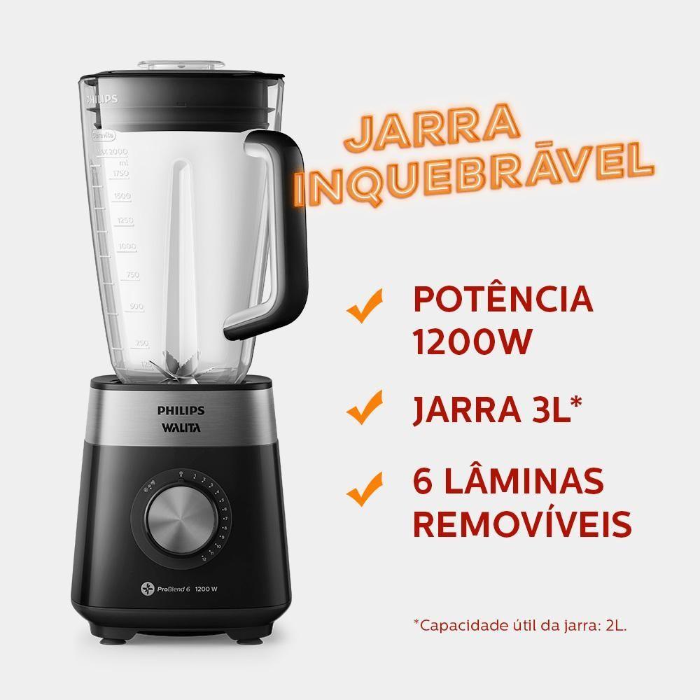 Miniatura Liquidificador Philips Walita Ri2242/91 Jarra Inquebrável 1200w Preto 110V