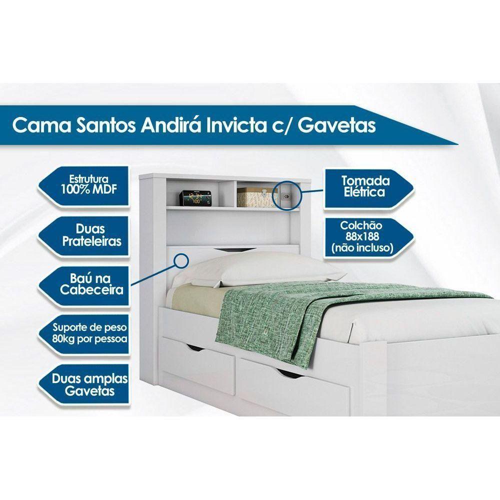 Cama Solteiro Invcta + Pérola Polar + Guarda Roupa Veneza Luxo Branco