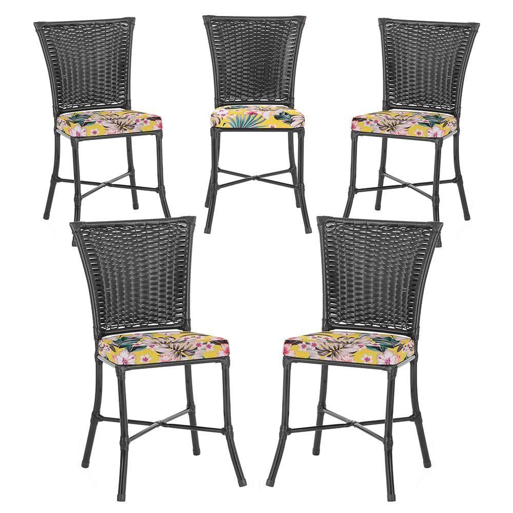 Miniatura Jogo De Cadeiras Para Cozinha - Kit Com 5 Cadeiras Em Aluminio E Fibra Sintetica Preta A16