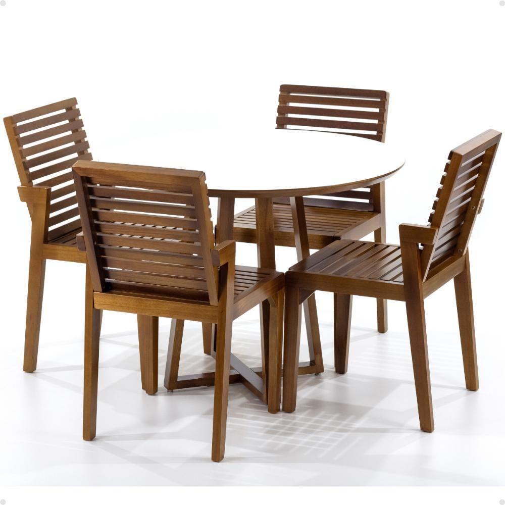 Miniatura Conjunto Mesa De Jantar Redonda Branca Lara Premium 100cm Com 4 Cadeiras Isabela - Natural