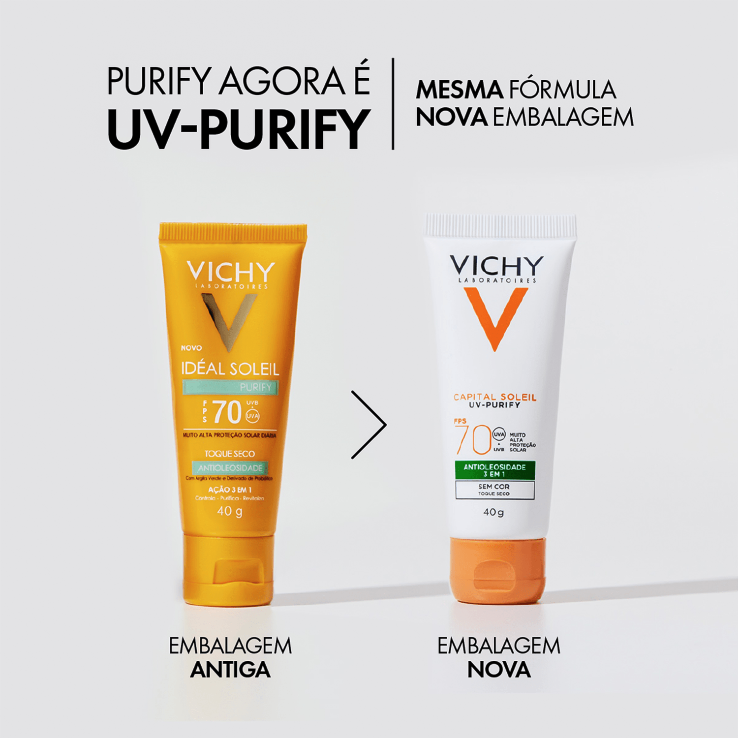 Vichy Purify Cor Média FPS 70 - Protetor Solar Facial 40g