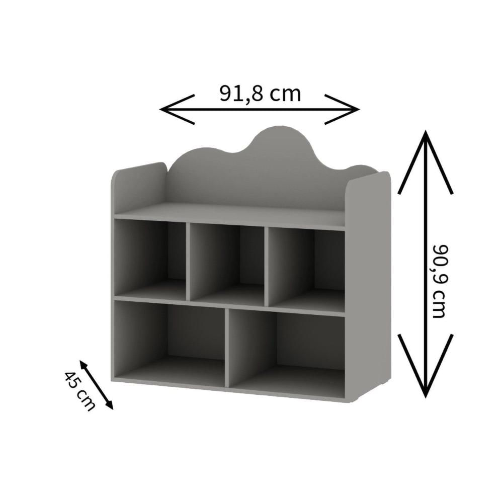 Miniatura Estante Infantil Montessoriana 100% Mdf com 5 Nichos e Detalhe Orgânico em Formato de Nuvem  Fendi