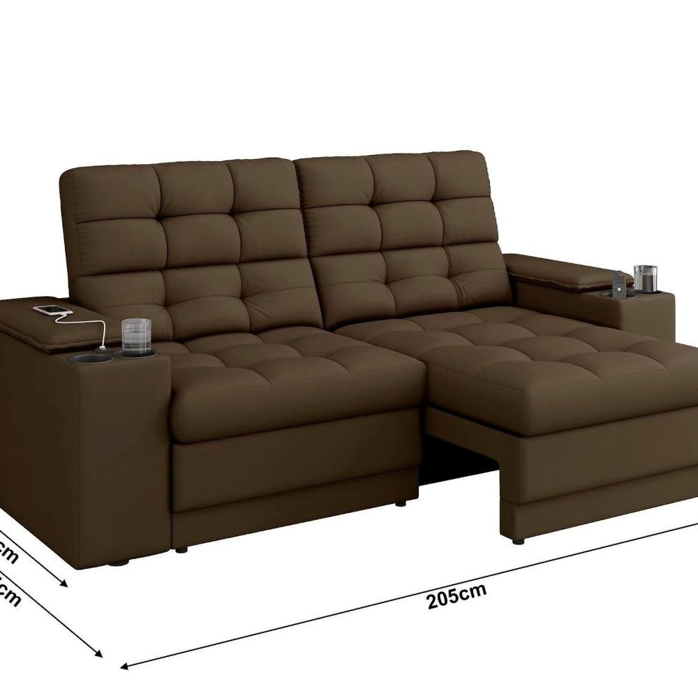 Miniatura Sofá Kansas Vel Copo/usb 205 Cm Retrátil e Reclinável 3 Lugares Marrom
