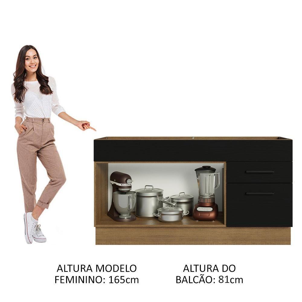 Miniatura Balcão Gabinete De Pia Madesa Agata 150 Cm 2 Portas E 2 Gavetas (sem Tampo E Pia) - Rustic/preto Rustic/preto